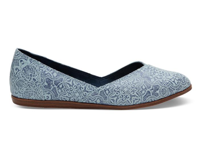 Toms Toms Blue Mosaic Tile Print Suede Women's Jutti Flats Shoes - Size 9.5