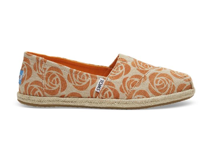 Toms Toms Orange Rose Burlap Every Mother Counts Women's Espadrilles Shoes - Size 7.5