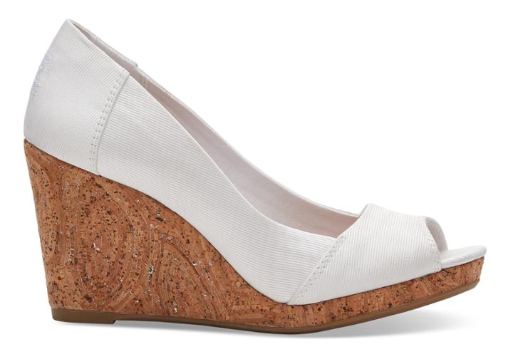 Toms White Grosgrain Women's Stella Peep-toe Wedges