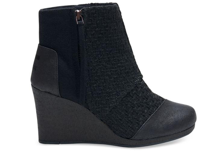 Toms Black Wool Coated Canvas Women's Desert Wedge Highs