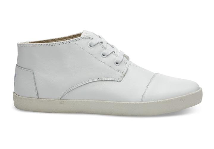 Toms White Full Leather Men's Paseo Mids