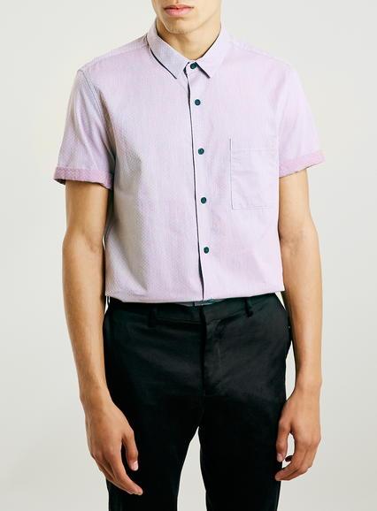 Topman Mens Red Rose Hexagon Dobby Short Sleeve Smart Shirt