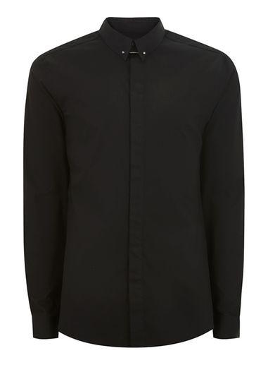 Topman Mens Premium Black Egyptian Cotton Pin Collar Shirt