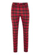 Topman Mens Red Check Zip Stretch Skinny Trousers