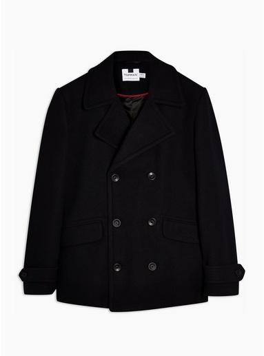 Topman Mens Navy Faux Fur Pea Coat