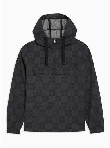 Topman Mens Black Checked Windbreaker Jacket