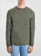 Topman Mens Green Khaki Long Sleeve Slubby T-shirt