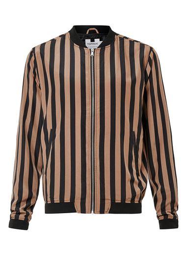 Topman Mens Black And Nude Stripe Lightweight Bomber Jacket