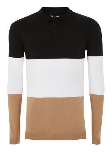 Topman Mens Black White And Camel Color Block Sweater