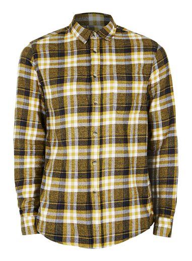 Topman Mens Black, Yellow And White Check Casual Shirt