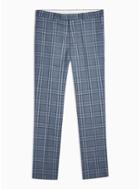 Topman Mens Blue Check Regular Fit Suit Trousers