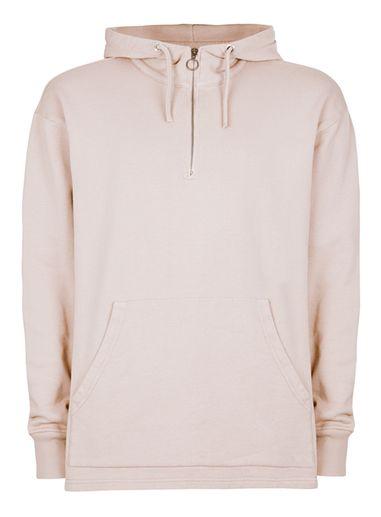 Topman Mens Ltd Dusty Pink Half Zip Oversized Hoodie