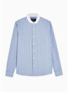 Topman Mens Blue Stripe Penny Collar Slim Shirt