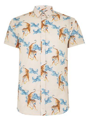 Topman Mens Grey Selected Homme Gray Short Sleeve Shirt