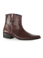 Topman Mens Red Burgundy Leather Double Zip Boots