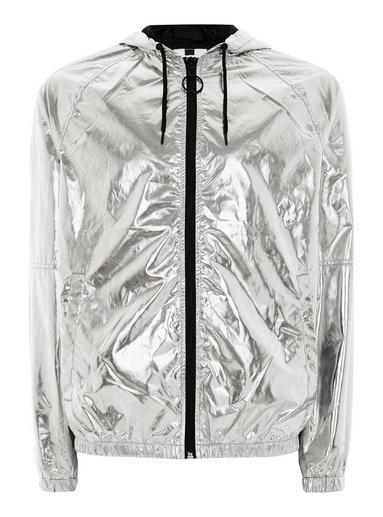 Topman Mens Metallic Silver Zip Through Windbreaker Jacket