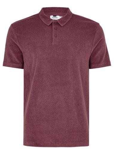 Topman Mens Purple Washed Burgundy Towelling Polo
