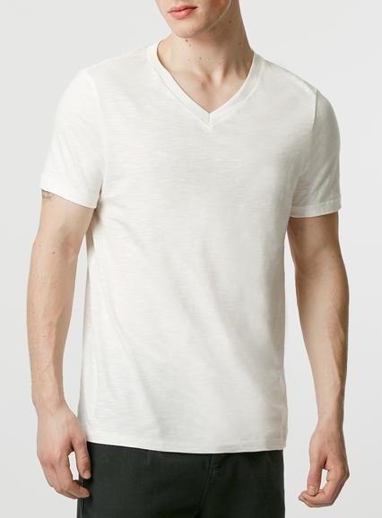 Topman Mens Cream Off White V Neck T-shirt