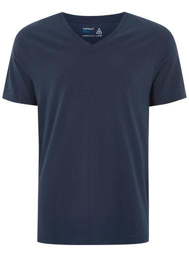 Topman Mens Navy Slim V-neck T-shirt
