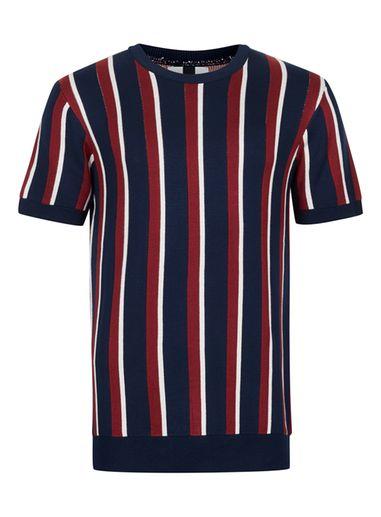 Topman Mens Red, Blue And White Stripe Knitted T-shirt
