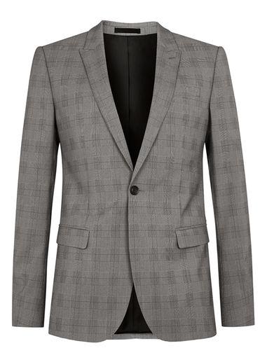 Topman Mens Mid Grey Grey Check Ultra Skinny Fit Suit Jacket