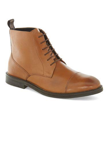 Topman Mens Brown Tan Leather Lace Toecap Boots