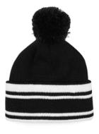 Topman Mens Black And White Stripe Bobble Beanie Hat