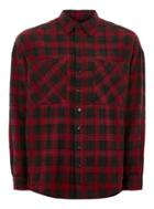 Topman Mens Red And Black Check Tufted Long Sleeve Shirt