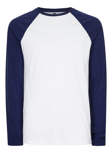 Topman Mens Blue White Contrast Long Sleeve T-shirt