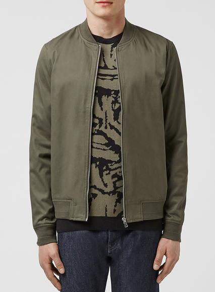 Topman Mens Green Khaki Cotton Bomber Jacket
