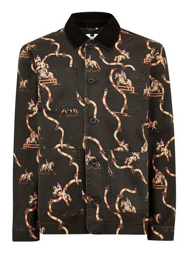 Topman Mens Black Printed Chore Jacket