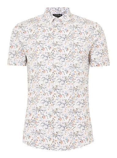 Topman Mens White Floral Muscle Short Sleeve Shirt