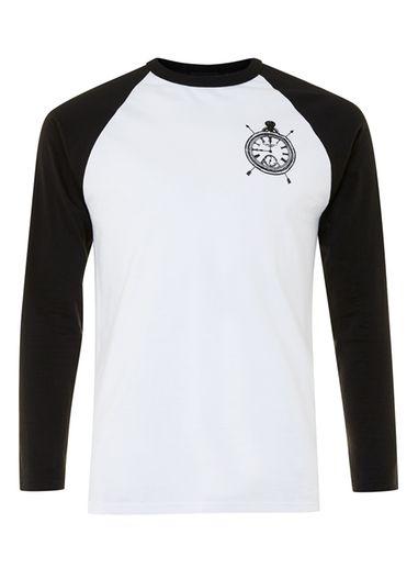 Topman Mens Black Art Disco Time Flies Long Sleeve Baseball T-shirt*