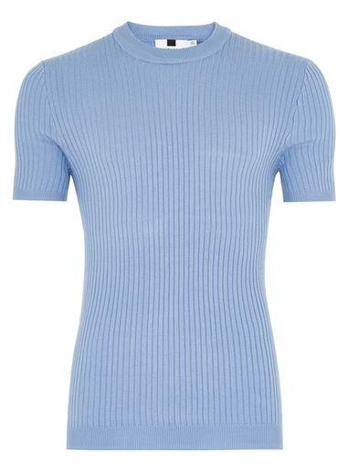 Topman Mens Light Blue Ribbed Muscle Fit Sweater