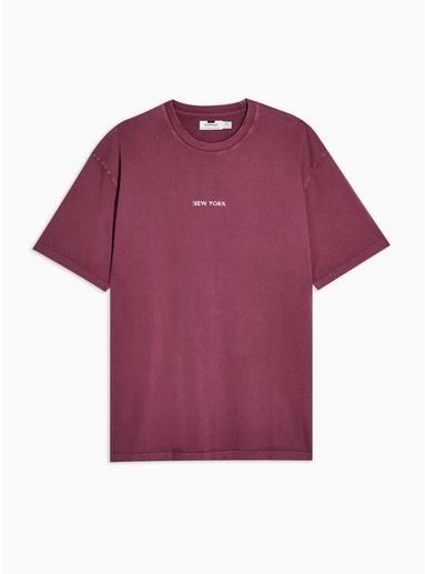 Topman Mens Red Burgundy New York Oversized T-shirt