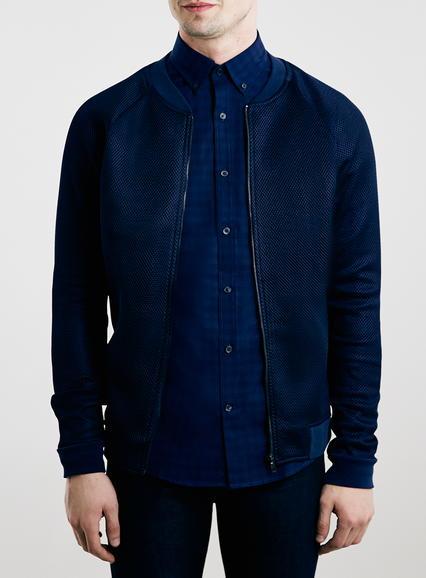 Topman Mens Blue Navy Mesh Bomber