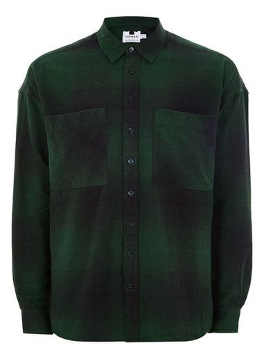 Topman Mens Green And Black Drop Shoulder Check Shirt