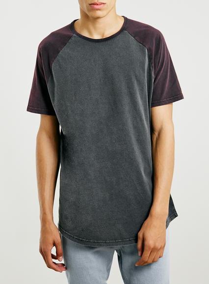 Topman Mens Red Burgundy And Black Raglan T-shirt