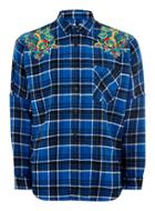 Topman Mens Blue Embroidered Check Shirt