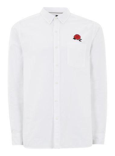Topman Mens White Rose Oxford Shirt