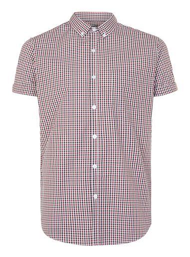 Topman Mens Blue Red, White And Black Gingham Short Sleeve Dress Shirt