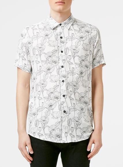 Topman Mens White Poppy Print Monochrome Short Sleeve Shirt