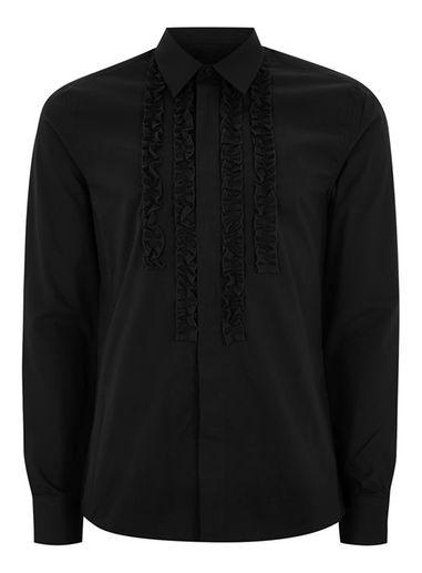 Topman Mens Black Ruffle Shirt