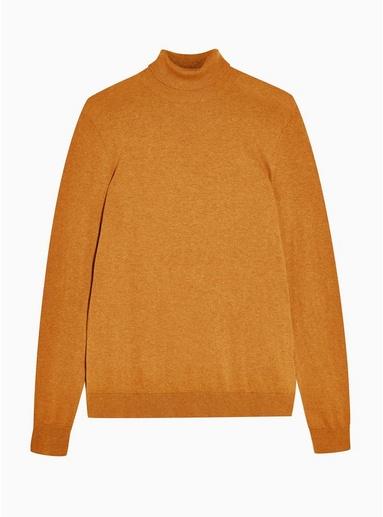 Topman Mens Brown Toffee Marl Roll Neck Sweater