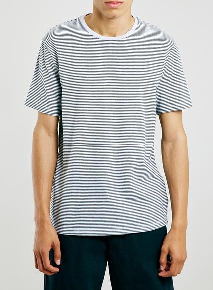 Topman Mens White And Black Striped T-shirt