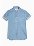 Topman Mens Blue Bleach Wash Light Denim Slim Shirt