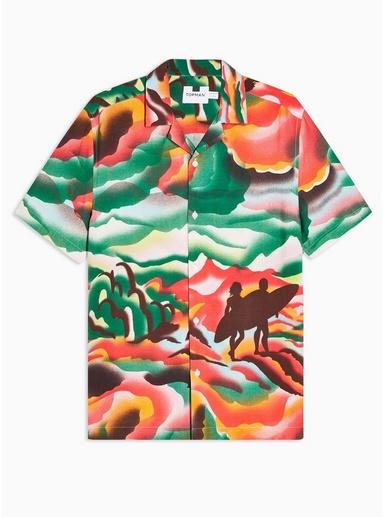 Topman Mens Multi Surfer Print Landscape Slim Shirt