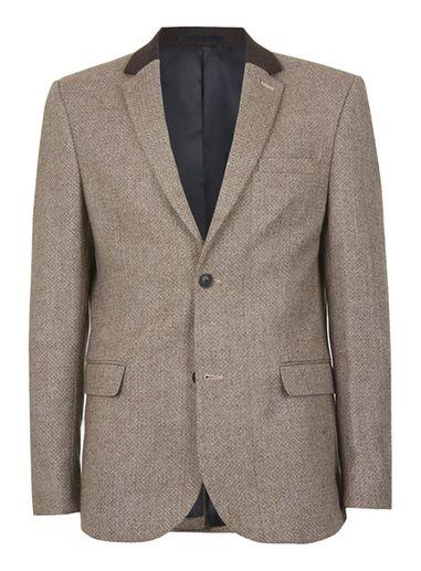 Topman Mens Brown Wool Blend Slim Fit Blazer