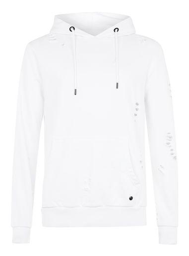 Topman Mens Blue Criminal Damage White Distressed Hoodie*