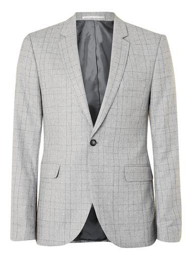 Topman Mens Grey Check Skinny Fit Suit Jacket